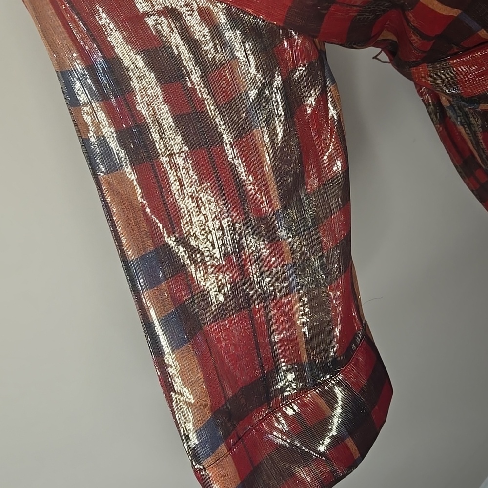Alice + Olivia Red Metallic Plaid Faux-Wrap Maxi Dress Silk Blend Size 4 Holiday - Picture 6 of 9